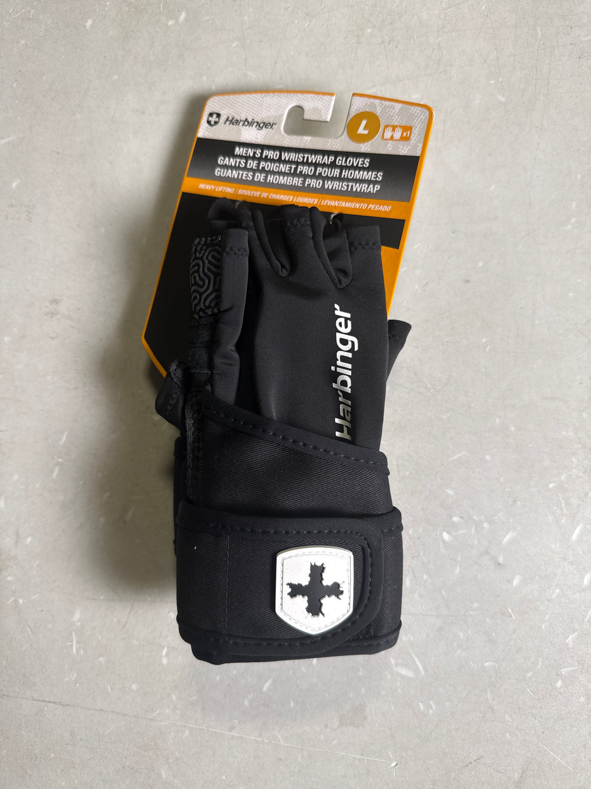 Harbinger Pro Wristwrap Gloves 3.0 - Enhanced Grip, Superior Wrist Support, Breathable 4-Way Stretch Lycra, Durable Leather Palm, Half-Finger Design for Weightlifting, Gym, Black, Large - Men's