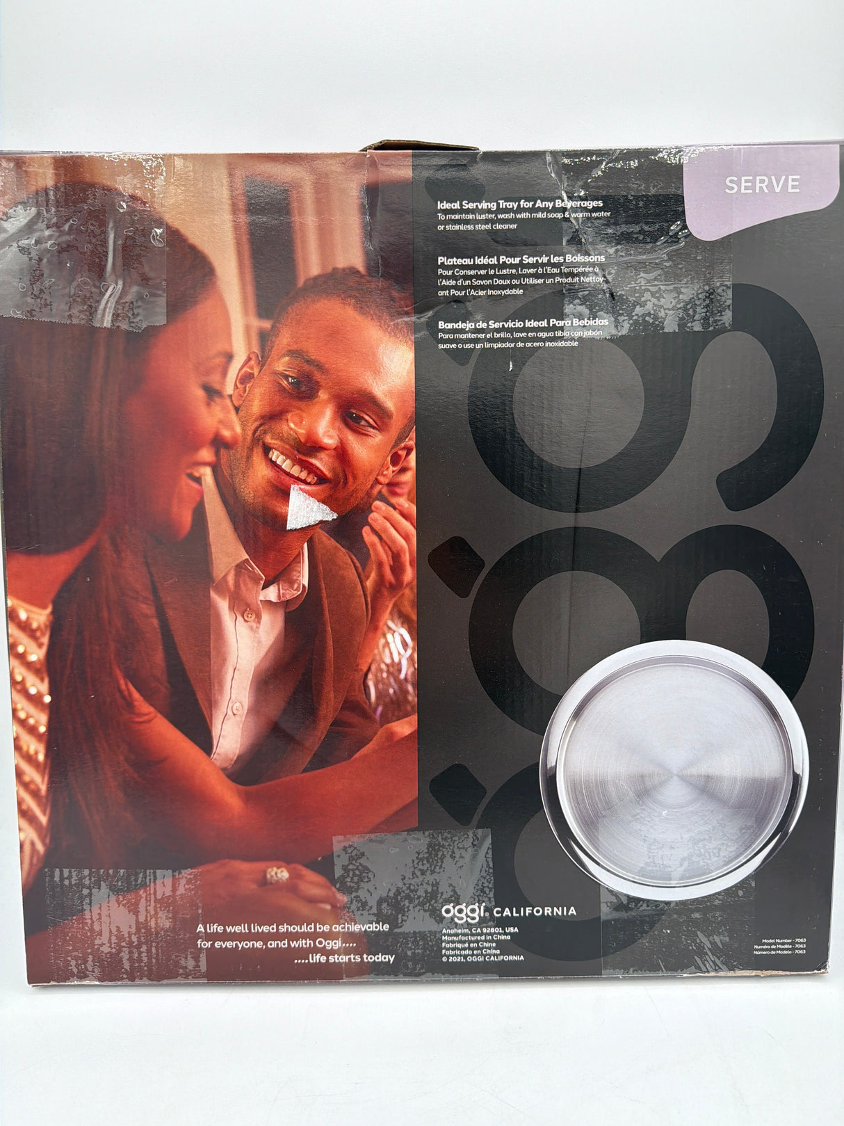 OGGI Round Tray Steel 14" - Ideal Coffee Table, Decorative Tray