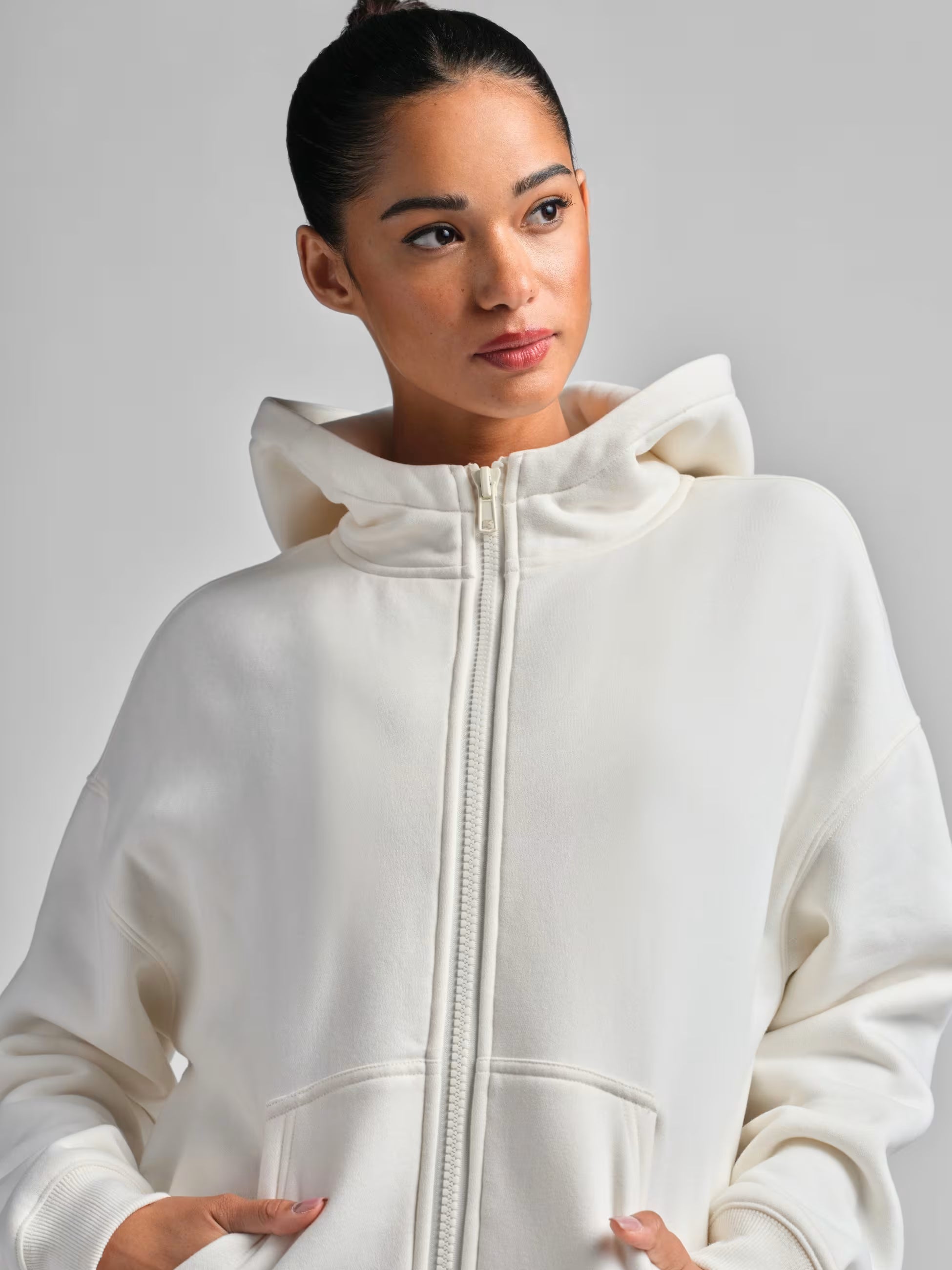 Comfrt-Basic Crop Zip Hoodie, Women-S