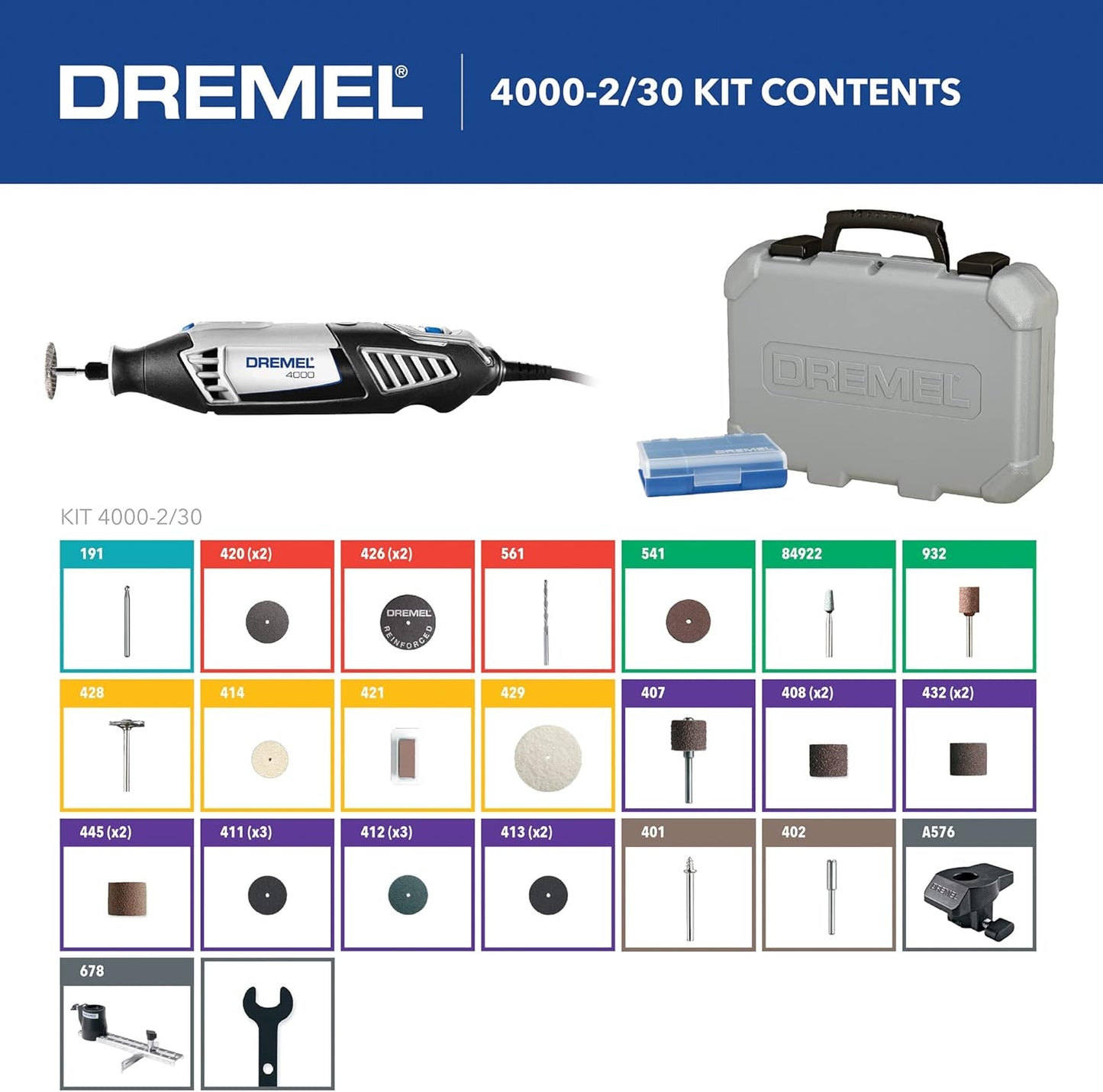 Dremel 4000 Rotary Tool Kit - Variable Speed, Engraver, Polisher, Sander,  and Accessories for Cutting, Sanding, Engraving, Carving, and Polishing