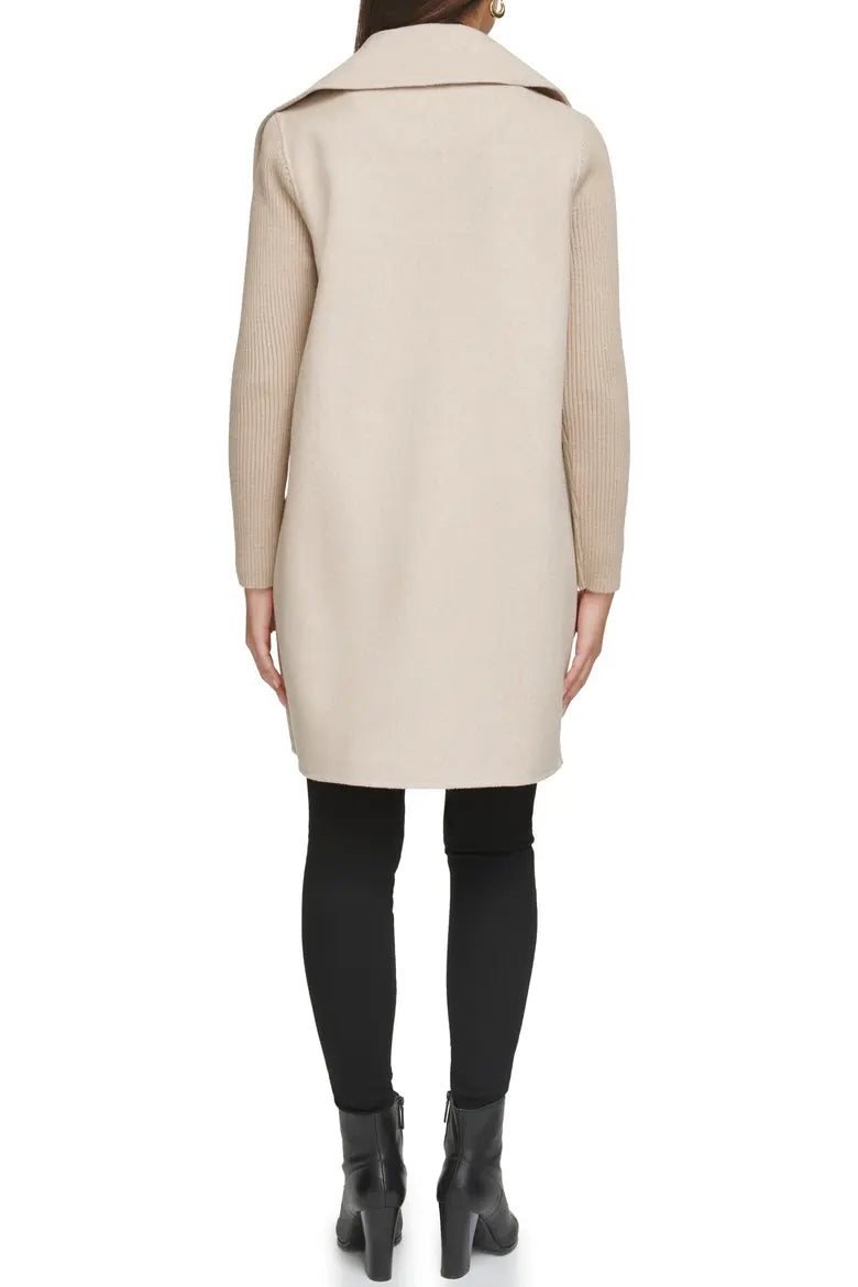 Kenneth Cole Women's New York Rib Sleeve Mixed Media Coat (Size: XS)
