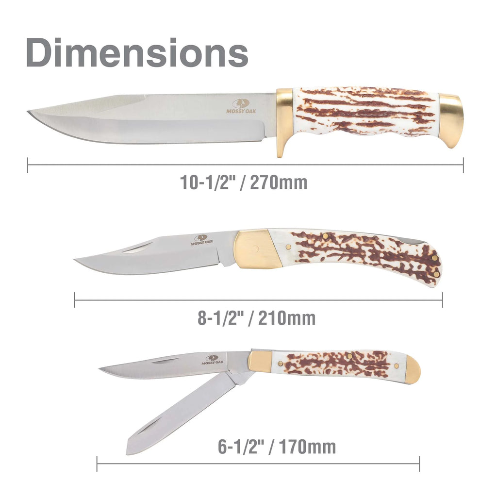 MOSSY OAK | Stag Finish Knife Set with SS Full Tang Blade and Leather Sheath
