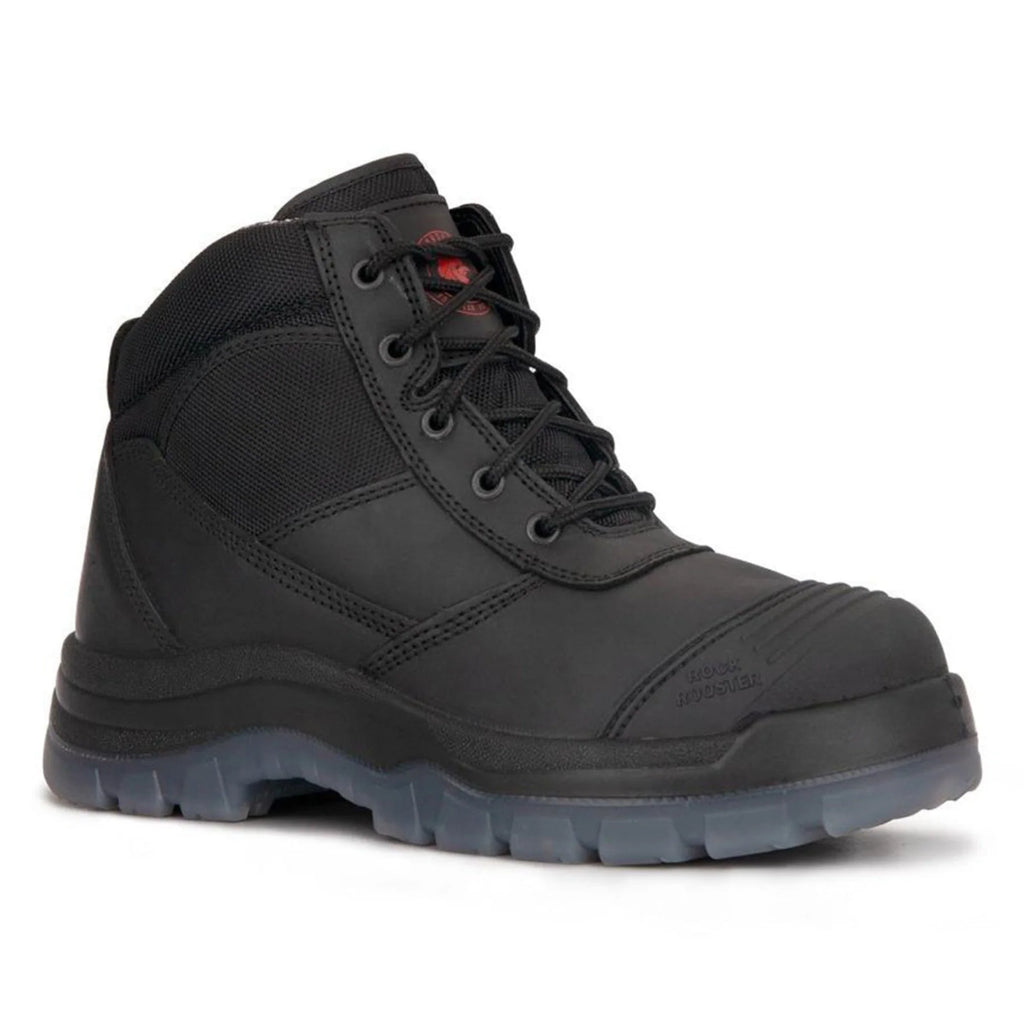 ROCKROOSTER Crisson Black 6-inch Zip sided Steel Toe Leather Work Boots AK050BK - Size: Men 10/Women 11.5