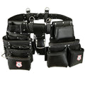 RigGears Black 22-Pocket Heavy-Duty Leather Tool Pouch with 2 Steel Belts, Padded Belt & 4 Utility Hooks for Carpenters, Electricians & Construction Professionals Black