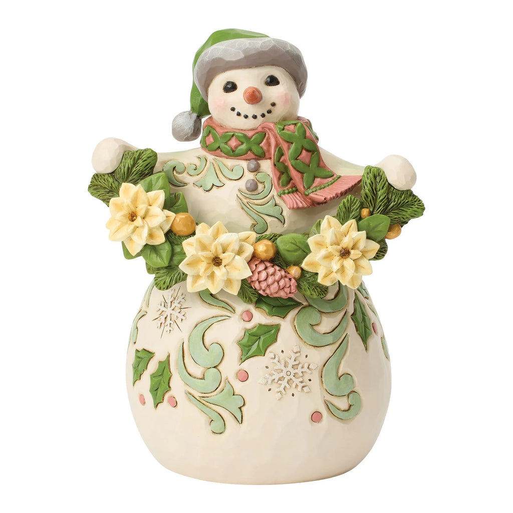 Jim Shore-Opal & Moss Snowman Poinsettia "Frosted and Festive"