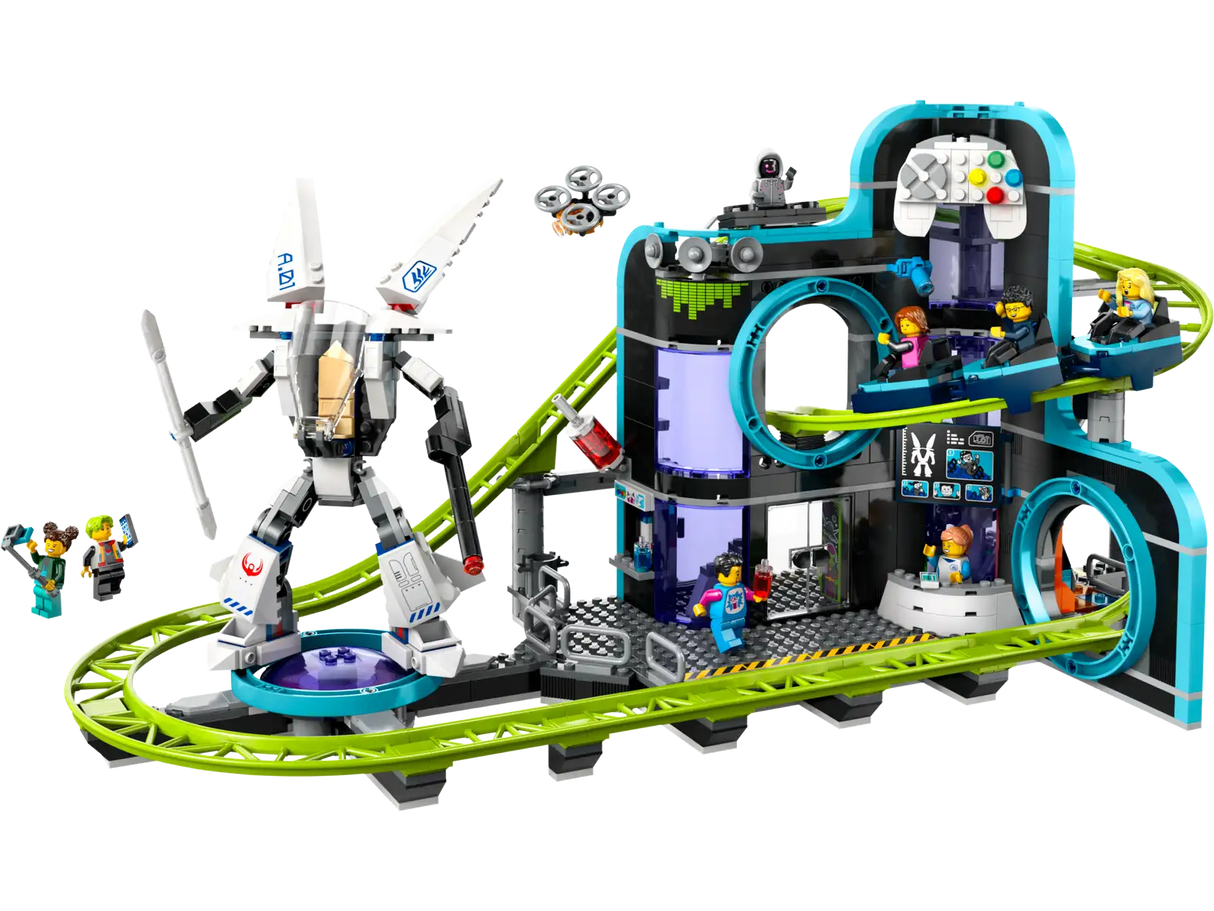 LEGO City Robot World Roller-Coaster Park Adventure Toy, Arcade Themed Roller Coaster Set with Posable Mech Action Figure and 8 Minifigures, Creative Gift for Boys, Girls and Kids Ages 8 and Up, 60421 (New, Open Box)