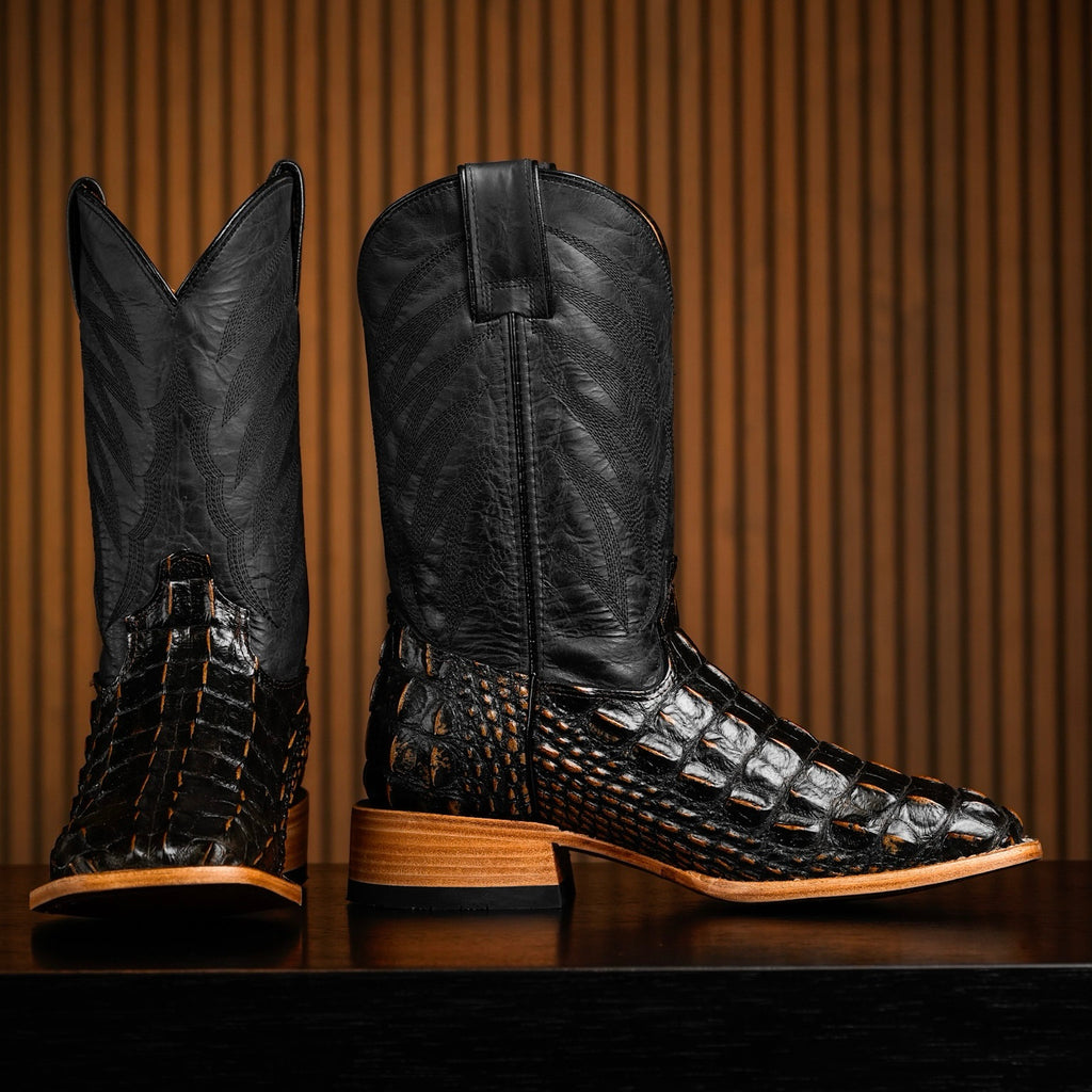 Alfa Western Tan Safari American Alligator Hornback – Square Toe (Size: 11)