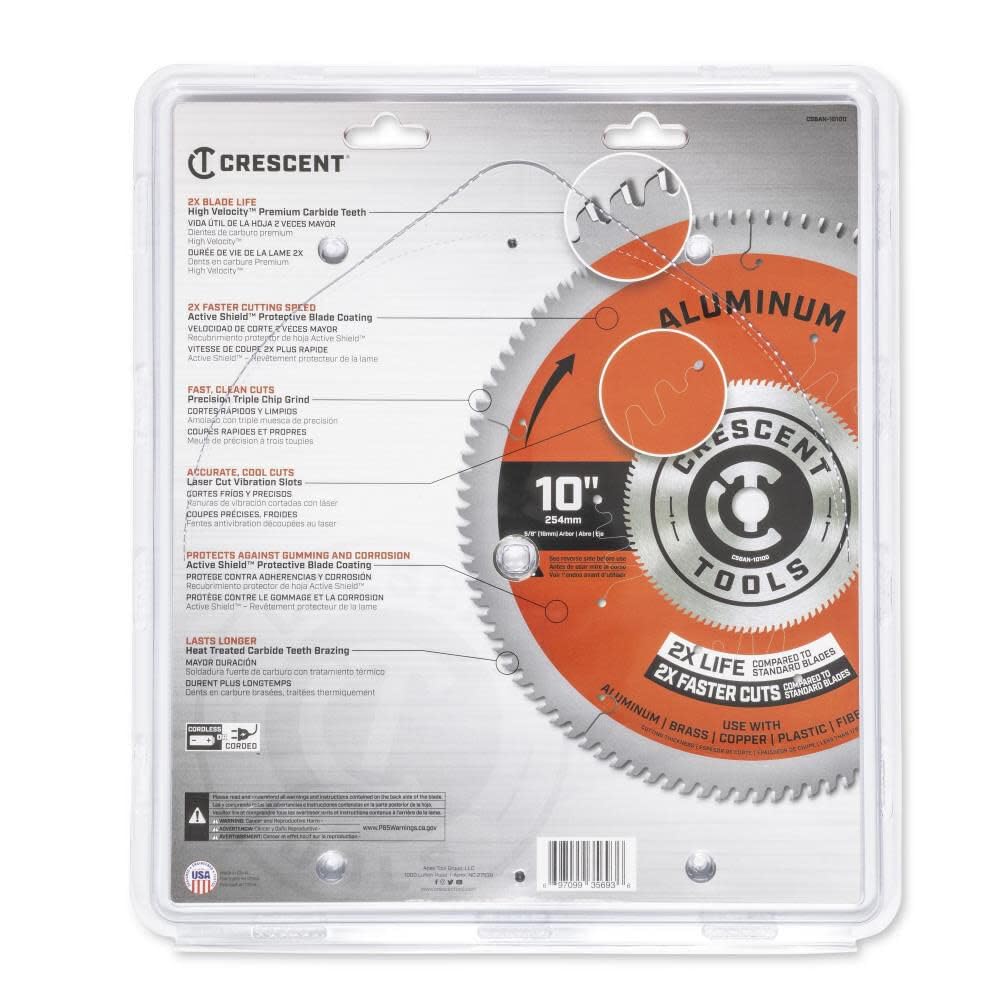 Crescent Apex Circular Saw Blade 10'' X 100 Tooth Thin Aluminum