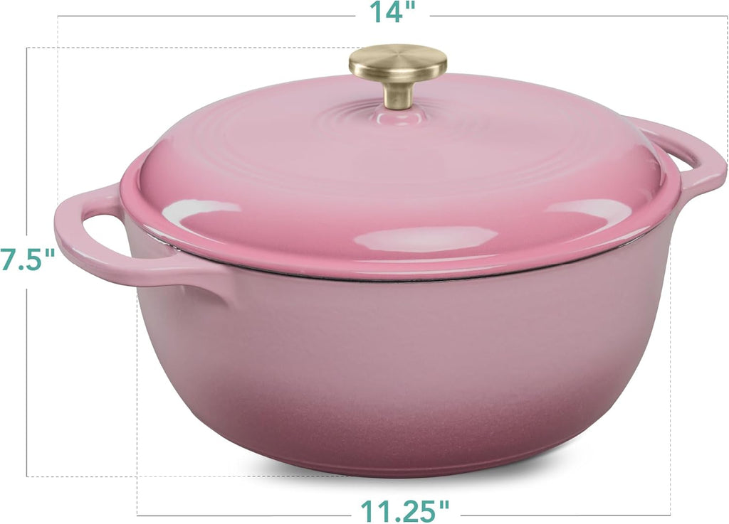 Best Choice Products 6QT Enamel Cast-Iron Round Dutch Oven, Family Style Heavy-Duty Pre-Seasoned Cookware for Home, Kitchen, Dining Room, Oven Safe w/Lid, Dual Handles - Pink Champagne