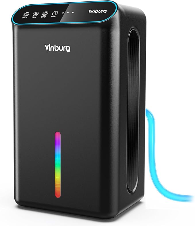 Dehumidifiers for Home (85 OZ Water Tank, 800 sq.ft) Quiet Small Dehumidifier for Basement Bedroom Bathroom with Drain Hose, 3 Gear Timer, Sleep Mode, Auto Shut Off, 7 Color Ambient Light