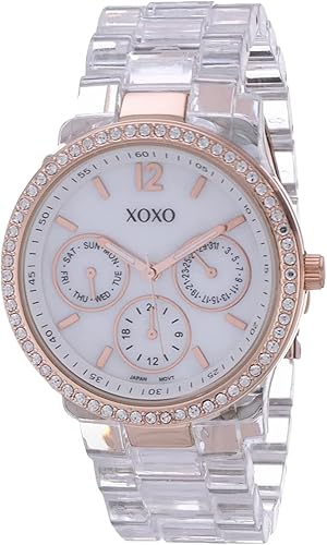 XOXO Women's XO5528 Clear Bracelet with Rhinestones on Rose Gold Case (NEW, OPEN BOX)