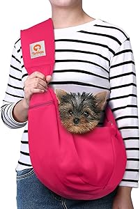 TOMKAS Dog Sling Carrier for Small Dogs Puppy Carrier for Small Dogs (Rose red, adjustable strap for 3 - 10 lbs & Zipper Pocket)(New Open Box)