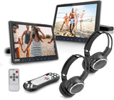 Pyle Universal Car Dual Headrest Monitor - 9.4 Inch Vehicle Multimedia CD DVD Player with Wireless Headphones
