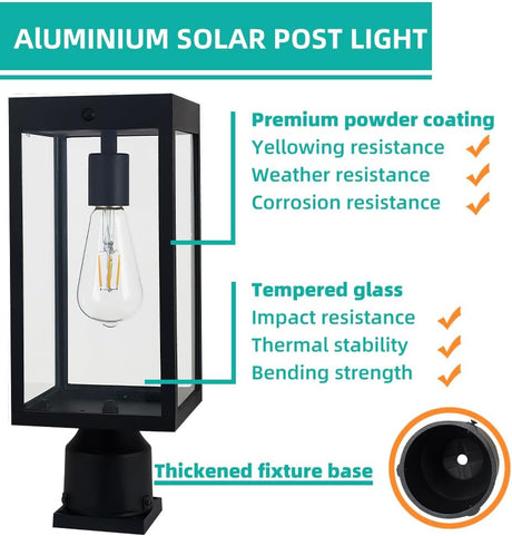 Zinnze Solar Lamp Post Light Outdoor Waterproof，Solar Outdoor Post Light with 3.5in Pier Mount Base Matte Black (OPEN BOX)