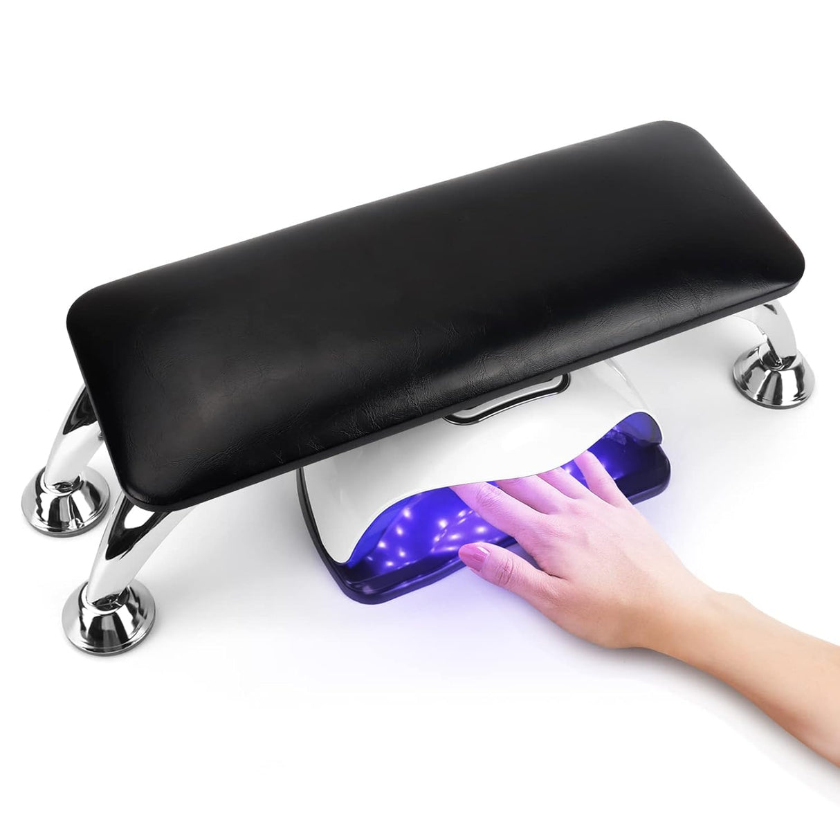 Nail Arm Rest for Nails Tech, Foldable PU Leather Nail Hand Rest with Soft Nail Mat for Manicure, Nail Rest Stand, Nail Hand Pillow for Manicure Pedicure Nail Salon Technician (Black) (New Open Box)