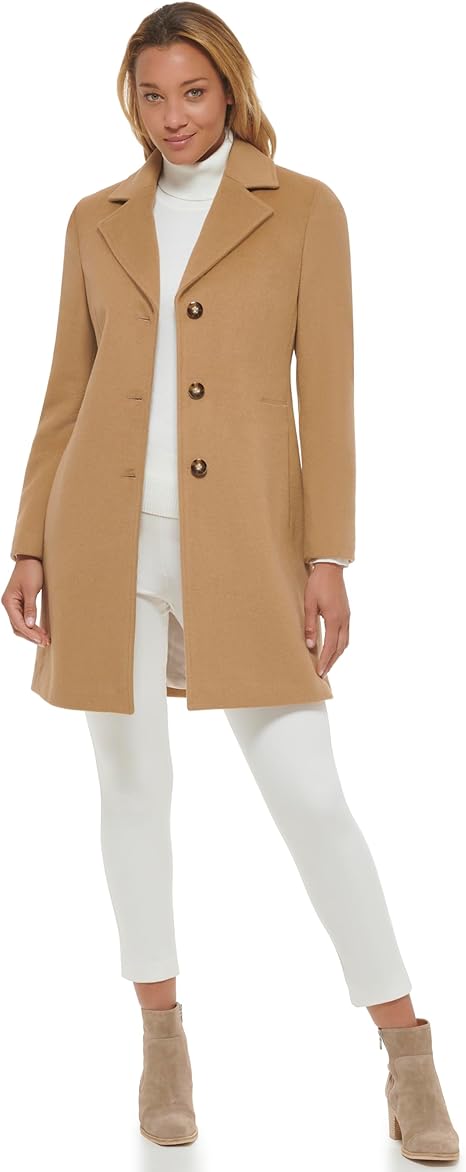 Calvin Klein Women's Classic Cashmere Wool Blend Coat Brown - 14
