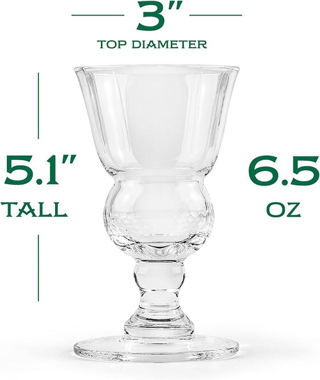 Vintage Crystal Absinthe, Sambuca, Raki, Pastis, Ouzo Glasses | Set of 4 | Short Stemmed 6.5 oz Goblets with Bubble Reservoir for Drinking Green Fairy | Handblown Small Wine Bistro Glassware (New)