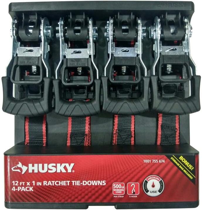 Husky 12 FT x 1 IN Ratchet Tie-Downs 4 Pack