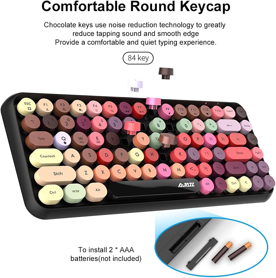 NACODEX 308I Wireless Bluetooth Keyboard, 84 Keys Cute Retro Round Keycaps Mini Keyboard(OPEN BOX) ,