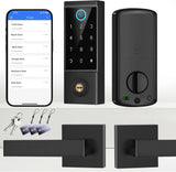 BEBASIA APP Control Fingerprint Lock with Handle, Heavy Duty Smart Keyless Entry Front Door Lock Set, Keypad Deadbolt with Lever Handles, Smart Locks for Front Door, Anti-Peeping Password Black