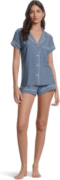 Eberjey Women's Gisele Tencel™ Modal Shortie Short Pj Set - Duo Stripe Slate Blue/Ivory - Small