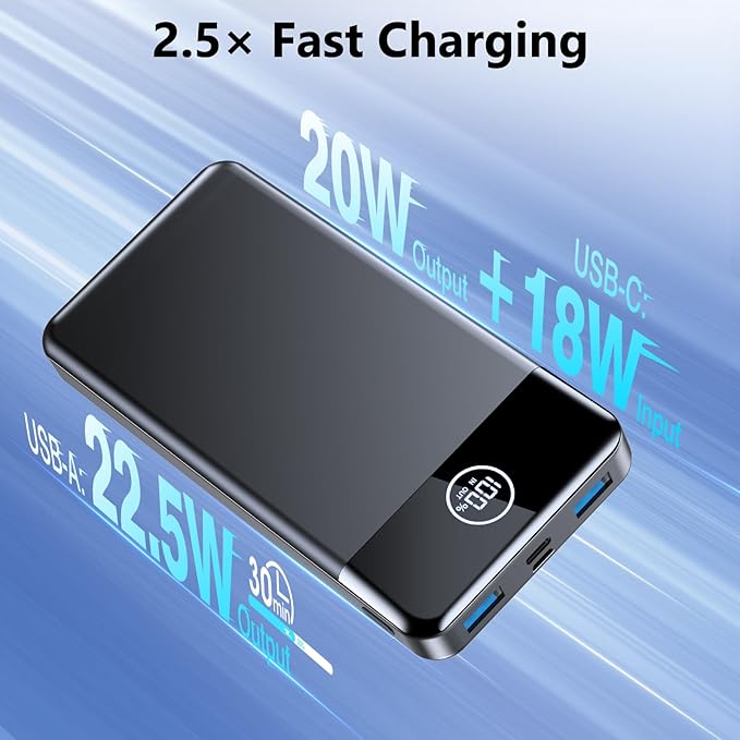 Portable Charger, 33800mAh Power Bank, 22.5W Fast Charging Battery Pack with USB C/USB A Output, Digital Display Portable Phone Charger for iPhone 15/14/13 Pro Samsung Google Android Cell Phone etc