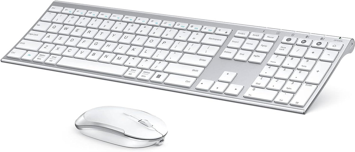 Bluetooth Keyboard Mouse, Multi-Device Wireless Keyboard Mouse Combo, Ultra Slim, Rechargeable, Dual-Mode(Bluetooth 4.0 + USB), for Windows/Mac OS (White and Silver) (OPEN BOX)