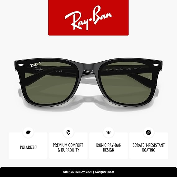 Ray-Ban RB4420 Sunglasses, Black/Dark Green Polarized, 65 mm