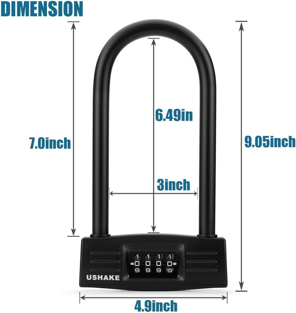USHAKE Heavy Duty Bike U Lock, Combination Paddle Lock Anti Theft