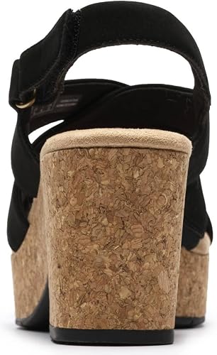 CLARKS Women's Nerisa Grace Wedge Sandal - Black Nubuck - 9W