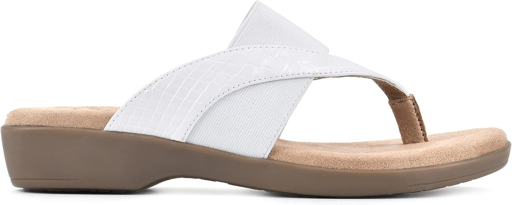 CLIFFS by WHITE MOUNTAIN Women's Bumble Thong Sandal - White/Snake/Patent - 11