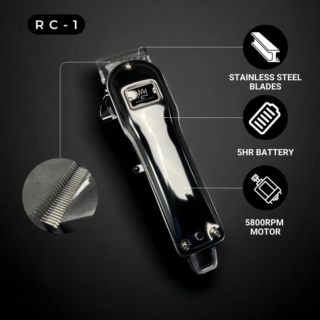 Royal Clips Hair and Beard Fade Kit 1.0 – Professional Clipper, Trimmer & Foil Shaver Bundle for Men, Complete Haircut Set for Home Use & Grooming – 5-Hour Battery, 10pcs Limit Combs