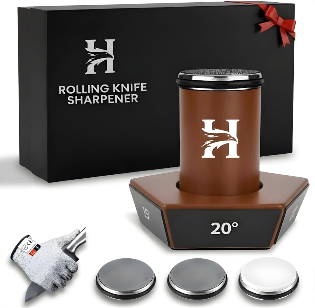 5 Angles High Carbon Stainless Steel Rolling Knife Sharpener with 400, 1000 & 3000 Replacement Discs - Blunt Knife Sharpening Kit with 12Â°, 15Â°, 17Â°, 19Â° and 22Â° Sharpening for Kitchen & Chef's Knives