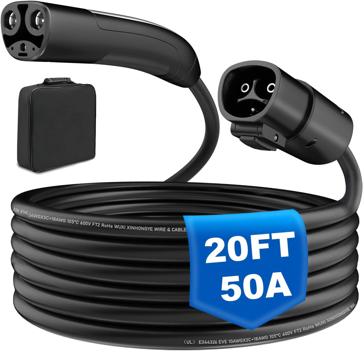 NACS EV Extension Cable, 20ft 50A EV Charger Extension Cord Compatible with Model 3/Y/X/S/CT, High Powered TSL Wall Connector, Destination Charger, and Mobile Connector 110V-240V