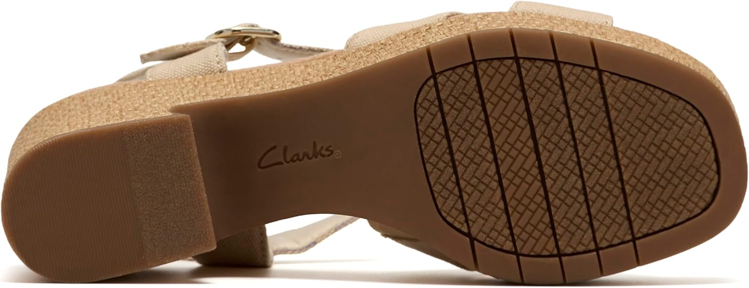 CLARKS Women's Nerisa Twist Wedge Sandal in Natural Canvas - 9W