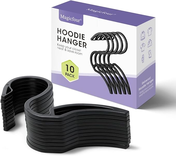 Magicfour Hoodie Hangers, 10 Pack Hoodie Organizer S Shaped Plastic Hooks Rack Designed for Hoodie Coat, Closet Hanger for Hanging Hoodie, Sweatshirt, Jeans, Jacket, Hat, Pans and Bags, Drying Rack