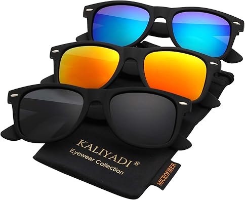 KALIYADI Polarized Sunglasses for UNISEX Matte Finish Sunglasses Mirror Lens UV Blocking (3 Pack) (NEW, OPEN BOX)