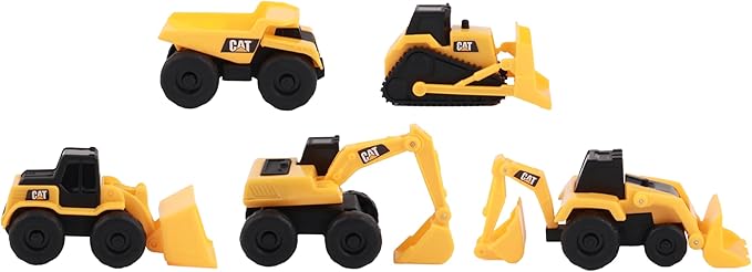 Caterpillar CAT Mini Machine Construction Truck Toy Cars Set of 5, Dump Truck, Bulldozer, Wheel Loader, Excavator and Backhoe Free-Wheeling Vehicles w/Moving Parts -Great Cake Toppers