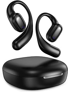 LeMuna Open Ear Headphones, Bluetooth 5.3 Wireless Earbuds with Earhooks, 60 Hours Playtime, Fast Charging, Sweat Resistant, Sport Earphones with Digital Display Charging Case for Workout Black (Open Box)