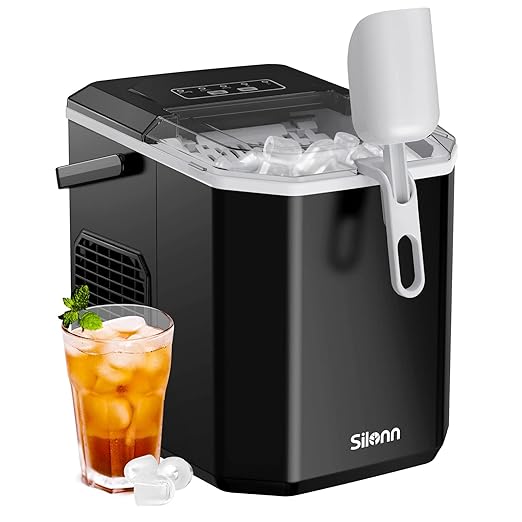 Silonn Ice Maker Countertop, Portable Ice Machine with Carry Handle, Self-Cleaning Ice Makers with Basket and Scoop, 9 Cubes in 6 Mins, 26 lbs per Day, Ideal for Home, Kitchen, Camping, RV