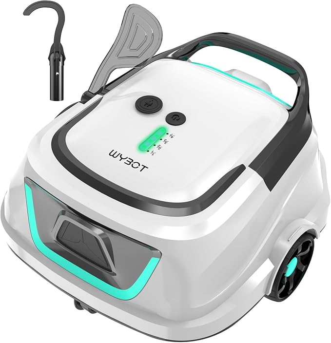 WYBOT A1 Cordless Robotic Pool Cleaner, Automatic Pool Vacuum for Above Ground with 120 Mins, Double Filters, LED Indicator, Charge in 2.5 Hours, Ideal for Above Pools (WhiteGreen)