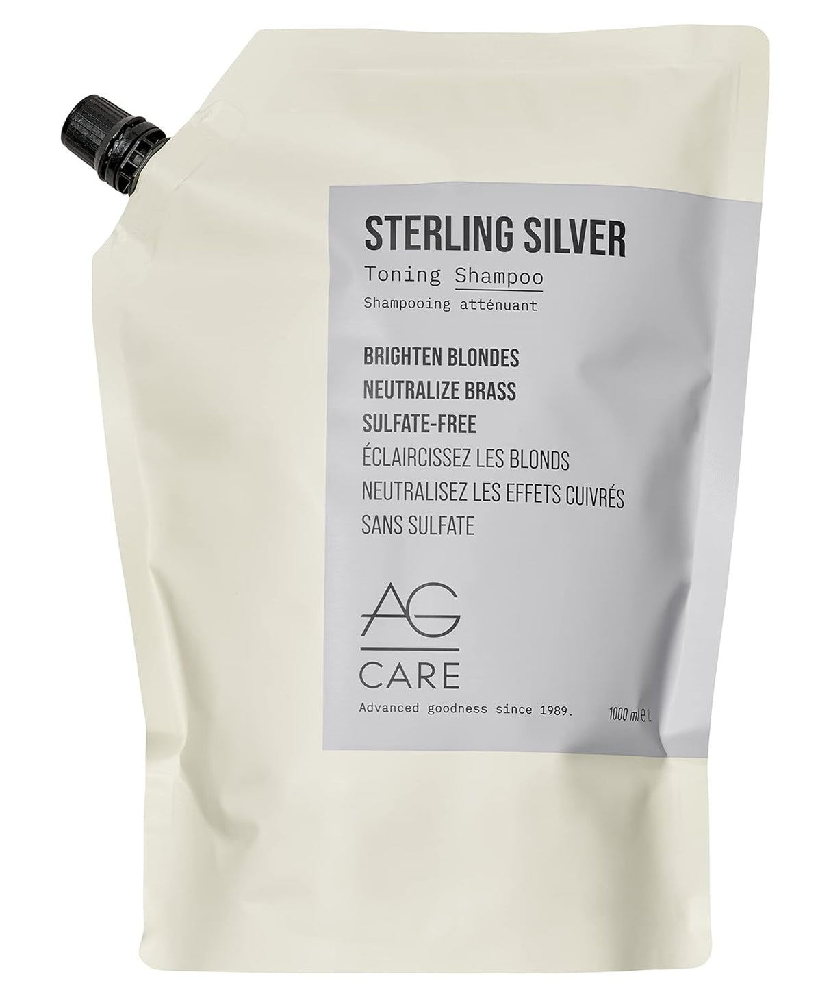 AG Care Sterling Silver Purple Toning Shampoo - Grey and Blonde Shampoo to Remove Brassiness and Yellow Tones, 33.8 Fl Oz Refill (1L)