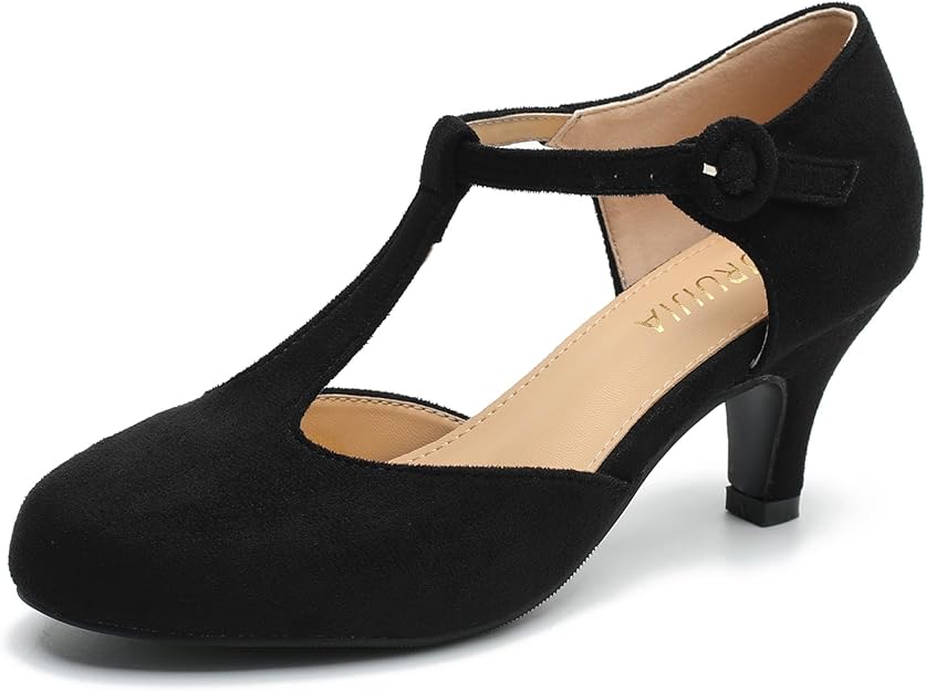 Liuruijia Women's Black Suede T-Strap Mary Jane Shoes - Size: 8.5