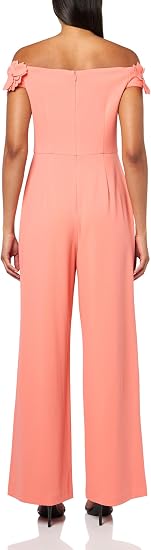 Adrianna Papell Women's Crepe Rosette Jumpsuit, Coral Coast, (Size: 10)