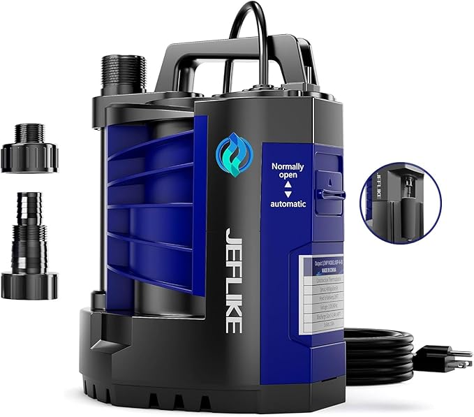 Automatic Sump Pump 【3500GPH 27FT Head Max】 Thermoplastic Portable Submersible Water Pump for Pond Basement Swimming Pool Draining,