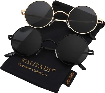 KALIYADI Round Polarized Sunglasses for Men Women Retro Metal Hippie Circle Style Sun Glasses UV Protection (NEW, OPEN BOX)