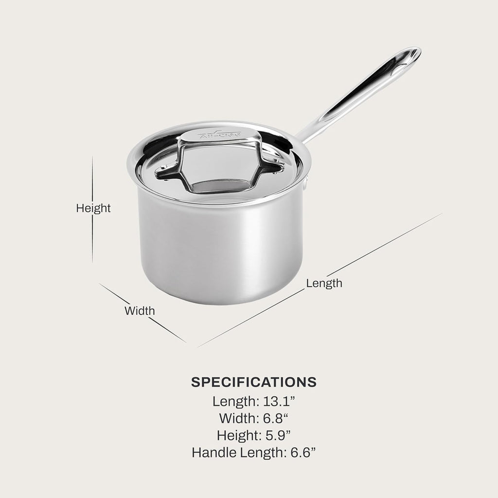 All-Clad D5 Stainless Steel 2 Qt Sauce Pan with Lid, Made in the USA