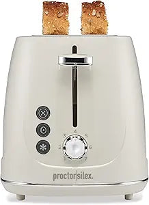 Proctor Silex Plastic 2 Slice Toaster, Bagel, Defrost & Cancel Buttons, Browning Control With 7 Shades, Auto Shutoff, Slide-Out Crumb Tray, Oat White (22660)
