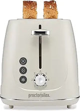Proctor Silex Plastic 2 Slice Toaster, Bagel, Defrost & Cancel Buttons, Browning Control With 7 Shades, Auto Shutoff, Slide-Out Crumb Tray, Oat White (22660)