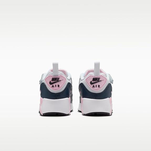 Nike Air Max 90 EasyOn Little Kids' Shoes (White/Pink Foam/Armory Navy/Wolf Grey) (Size:11C)